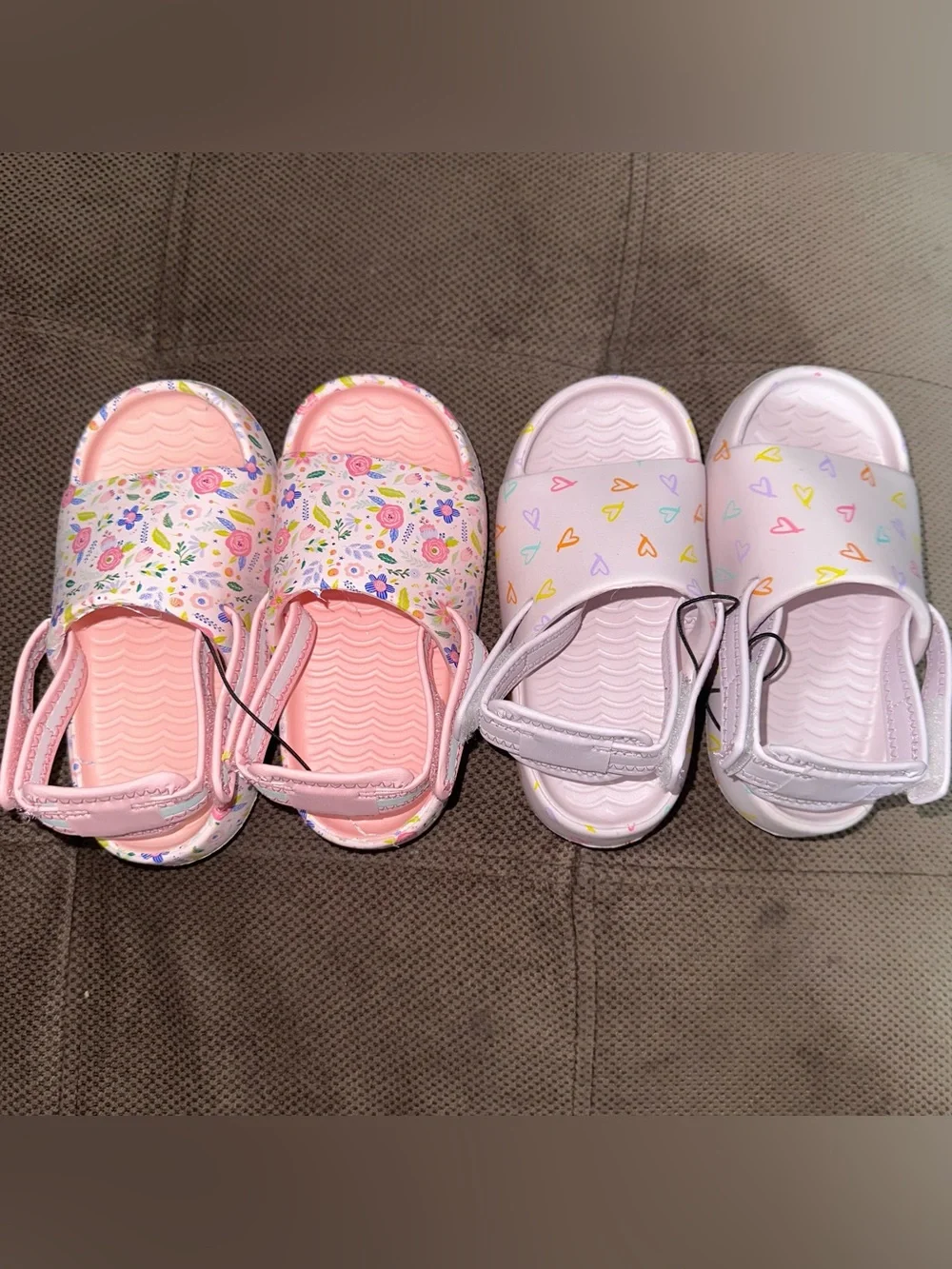 Kids Floral & Heart Print Sandals - Pink / White